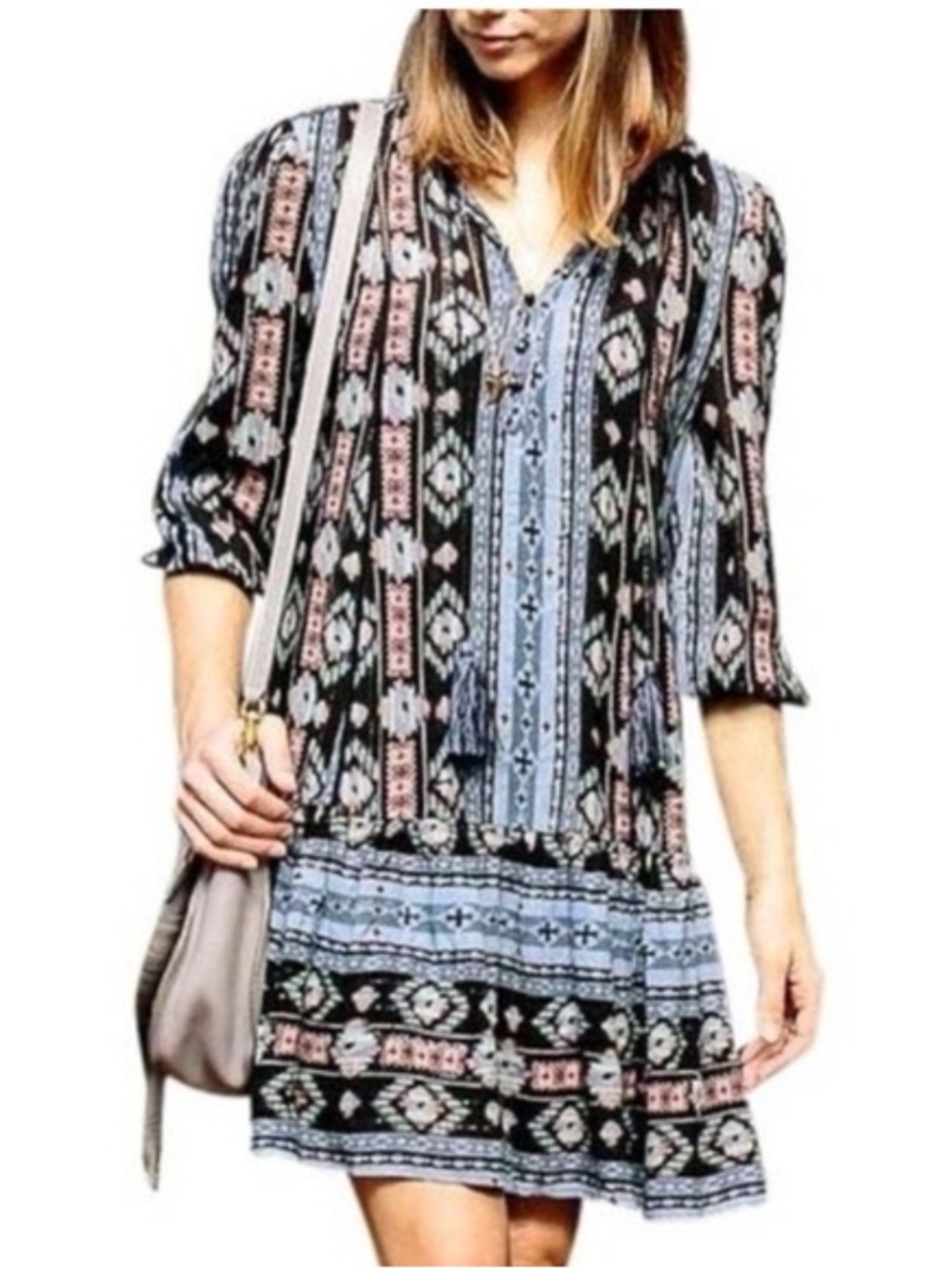 Anthropologie Holding Horses Winter Moon Blue Embroidered Tunic Dress S